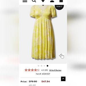 Torrid size 6 (30/32) new  yellow dress